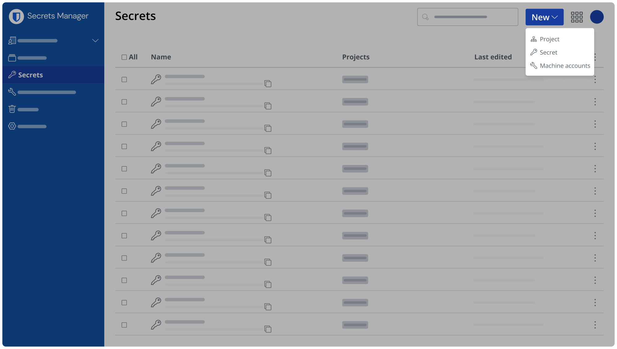 screenshot of Bitwarden Secrets Manager
